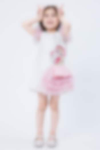 White & Pink Crepe Doll Embroidered Shift Dress For Girls by Hoity Moppet at Pernia's Pop Up Shop