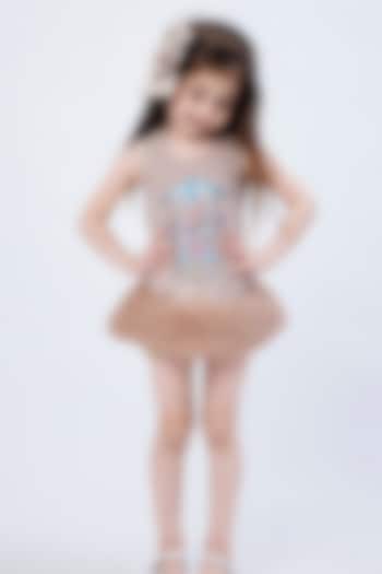 Beige Satin & Net Frilled Embroidered Dress For Girls by Hoity Moppet at Pernia's Pop Up Shop