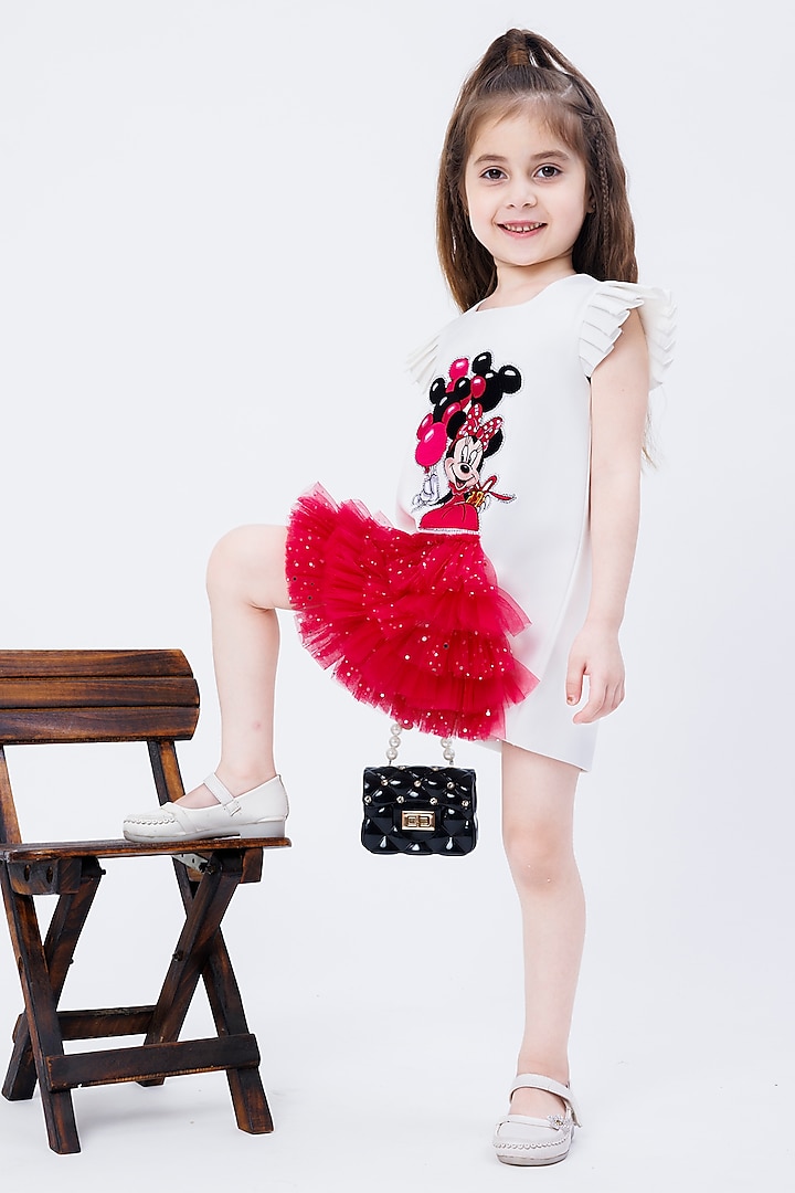 White & Red Imported Crepe Embroidered Shift Dress for Girls by Hoity Moppet at Pernia's Pop Up Shop