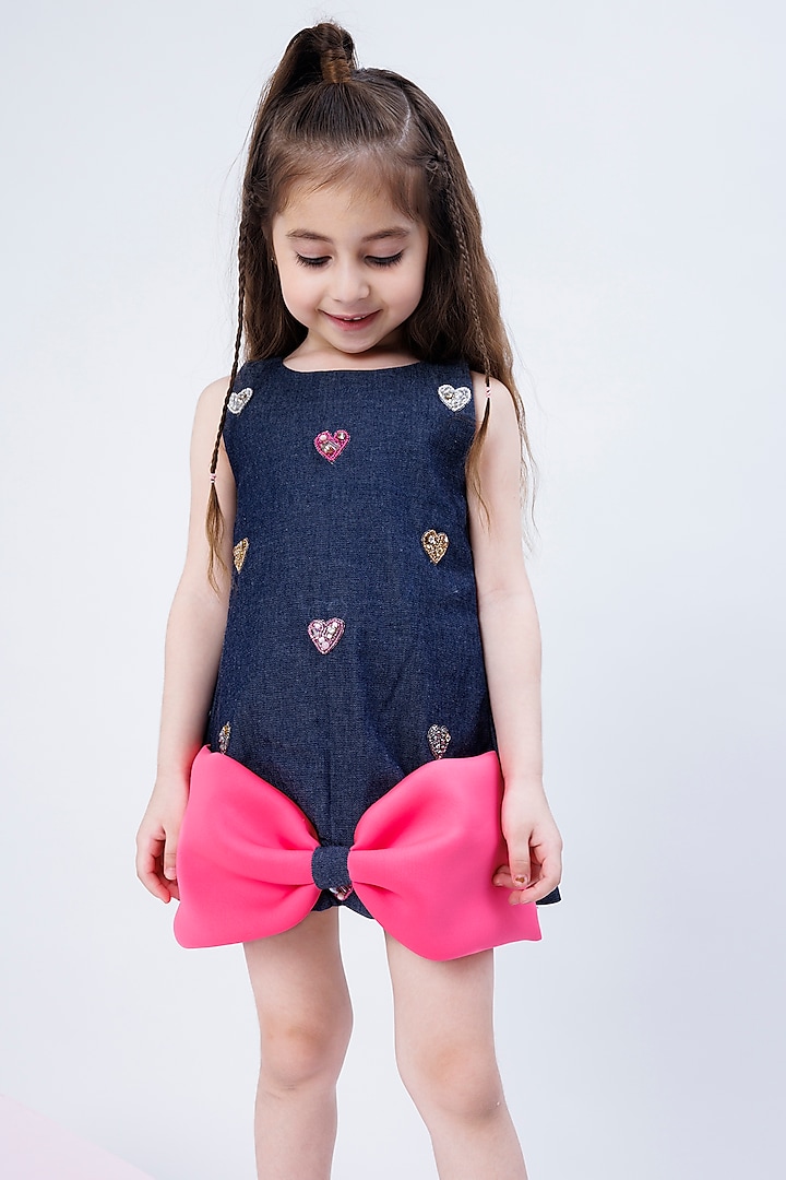 Blue Denim Bow Dress For Girls by Hoity Moppet at Pernia's Pop Up Shop