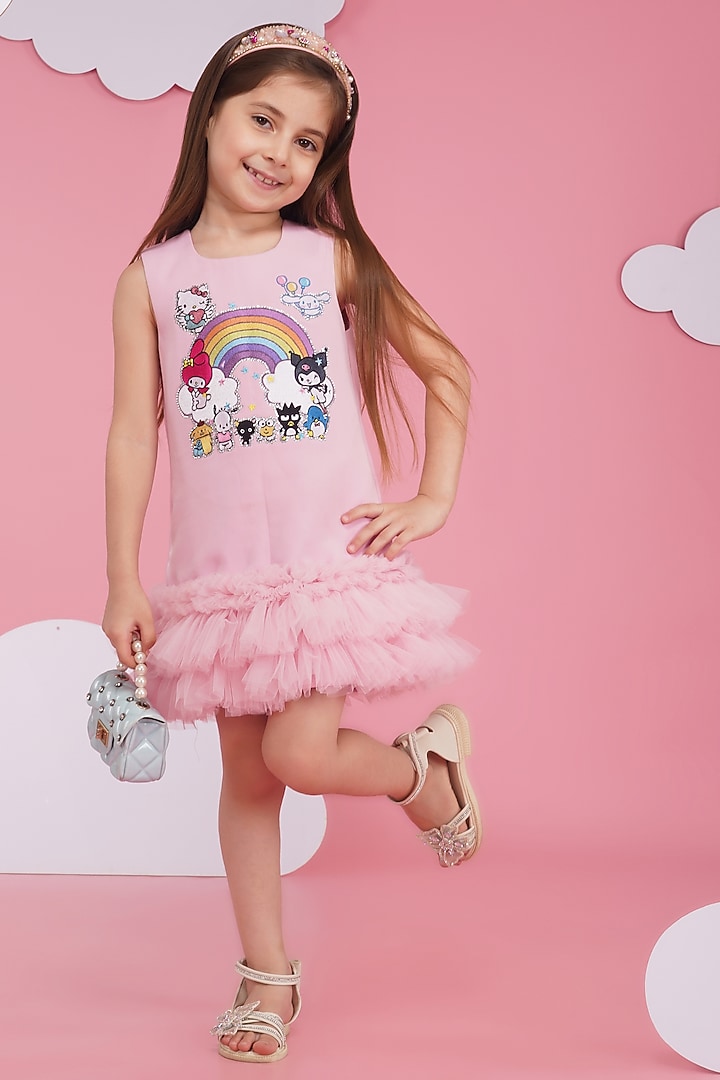 Pink Luxury Crepe Embroidered Dress For Girls by Hoity Moppet at Pernia's Pop Up Shop