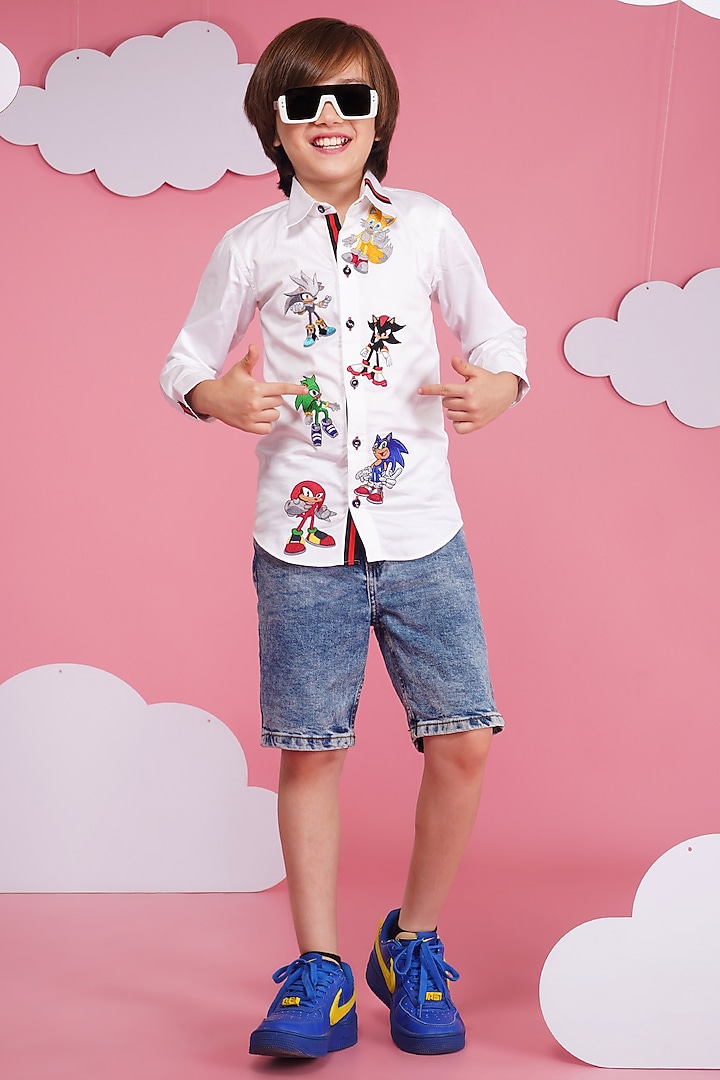 White Crisp Cotton Embroidered Shirt For Boys by Hoity Moppet at Pernia's Pop Up Shop