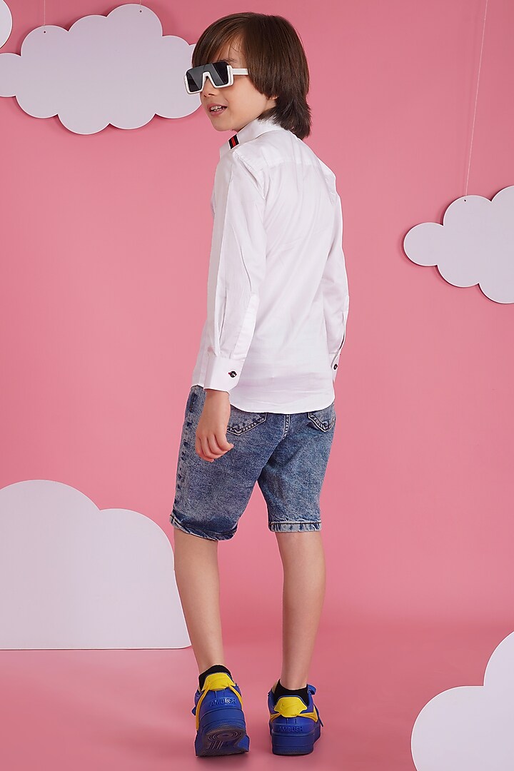 White Crisp Cotton Embroidered Shirt For Boys by Hoity Moppet at Pernia's Pop Up Shop