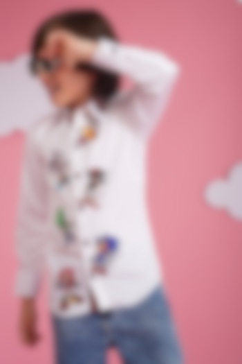 White Crisp Cotton Embroidered Shirt For Boys by Hoity Moppet at Pernia's Pop Up Shop
