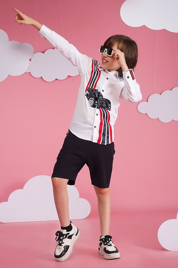 White Crisp Cotton Embroidered Shirt For Boys by Hoity Moppet at Pernia's Pop Up Shop