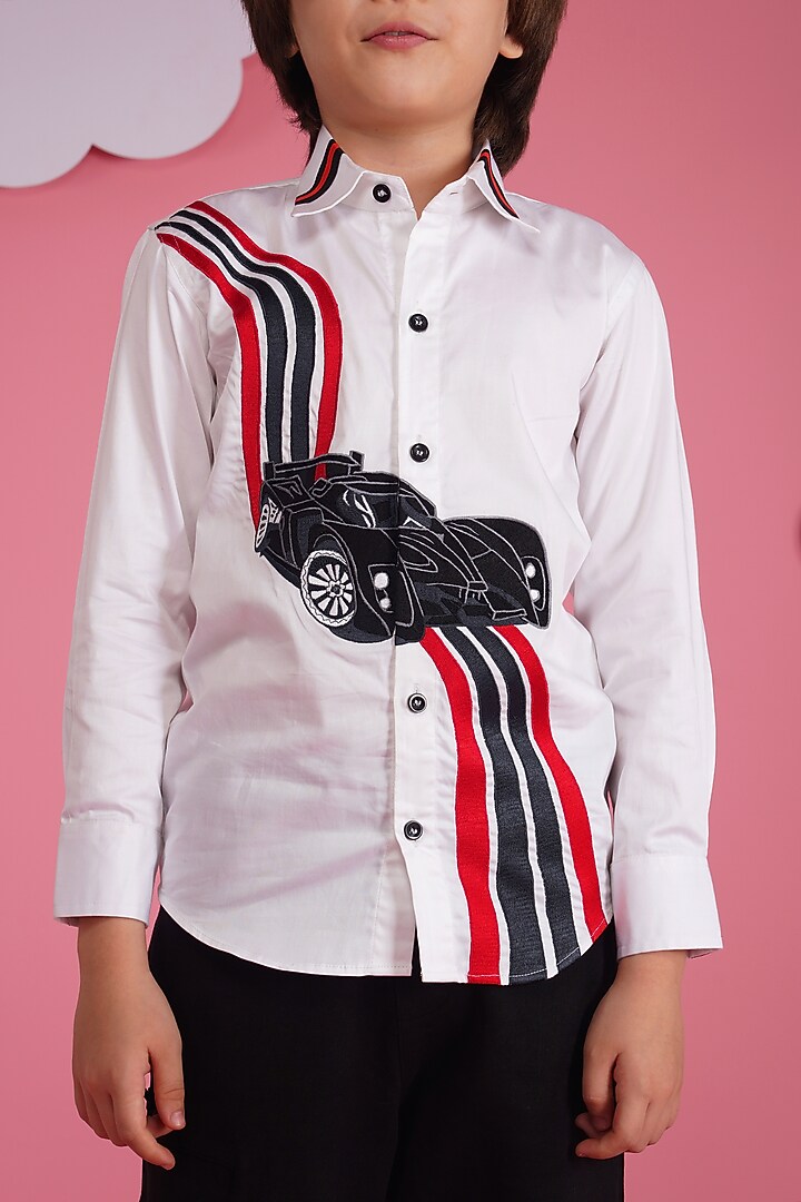 White Crisp Cotton Embroidered Shirt For Boys by Hoity Moppet at Pernia's Pop Up Shop