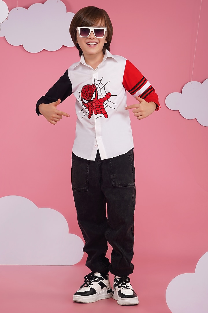 White Crisp Cotton Embroidered Shirt For Boys by Hoity Moppet at Pernia's Pop Up Shop