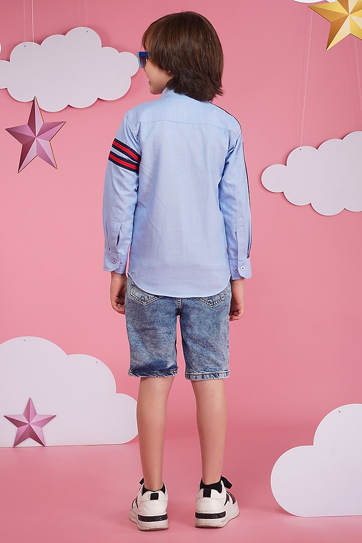 Light Blue Crisp Cotton Embroidered Shirt For Boys by Hoity Moppet at Pernia's Pop Up Shop