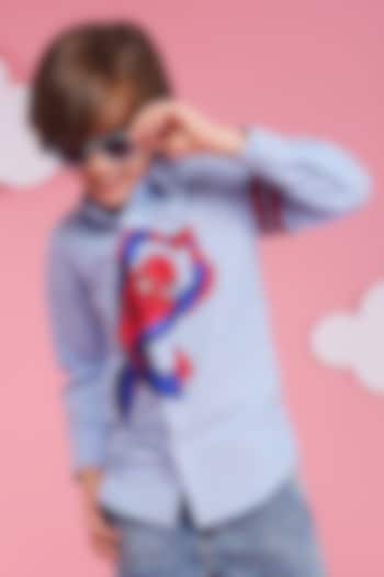 Light Blue Crisp Cotton Embroidered Shirt For Boys by Hoity Moppet at Pernia's Pop Up Shop