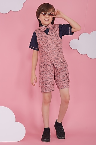 Red Premium Cotton Waistcoat Set For Boys by Hoity Moppet