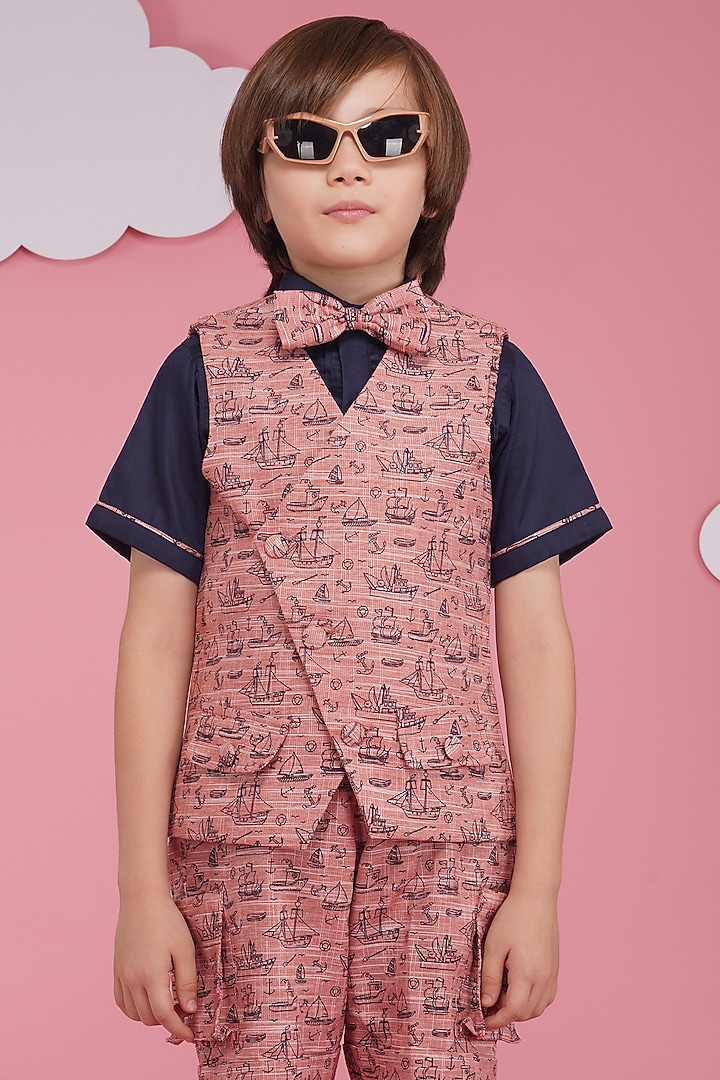Red Premium Cotton Waistcoat Set For Boys by Hoity Moppet at Pernia's Pop Up Shop
