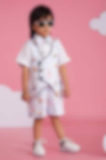 White & Light Blue Premium Cotton Waistcoat Set For Boys by Hoity Moppet at Pernia's Pop Up Shop