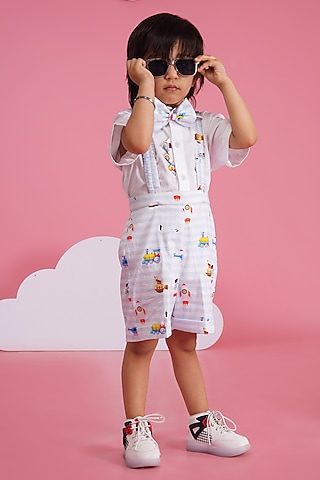 Light Blue & White Premium Cotton Co-Ord Set For Boys by Hoity Moppet