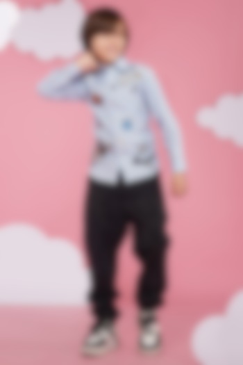 Light Blue Crisp Cotton Embroidered Shirt For Boys by Hoity Moppet at Pernia's Pop Up Shop