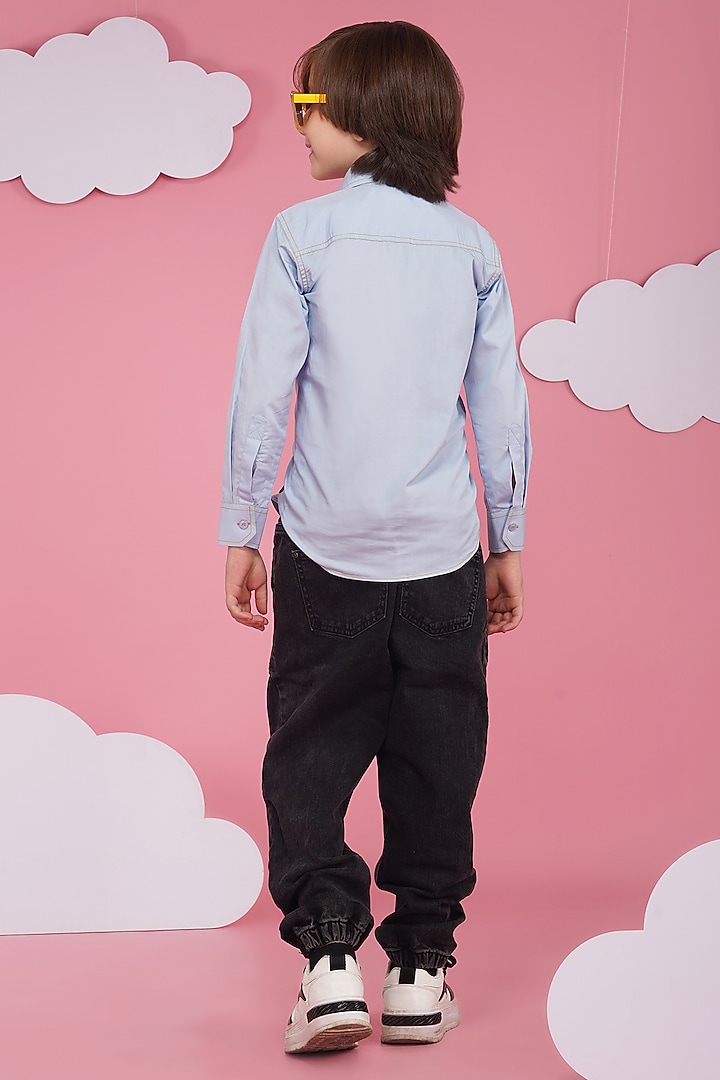 Light Blue Crisp Cotton Embroidered Shirt For Boys by Hoity Moppet at Pernia's Pop Up Shop