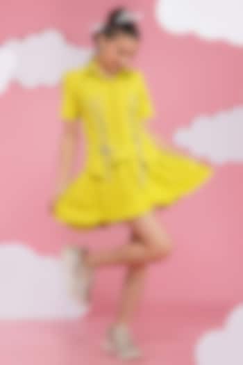 Neon Green Luxury Crepe Embroidered Co-Ord Set For Girls by Hoity Moppet at Pernia's Pop Up Shop