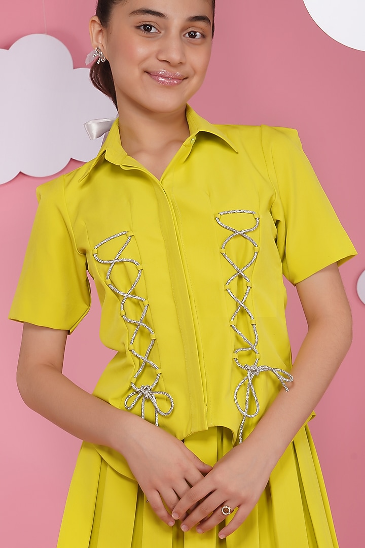Neon Green Luxury Crepe Embroidered Co-Ord Set For Girls by Hoity Moppet at Pernia's Pop Up Shop