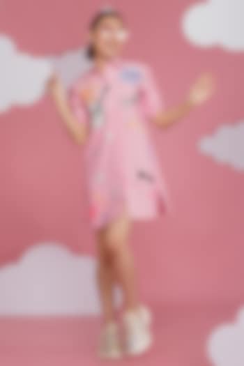Pink Denim Hand Painted Dress For Girls by Hoity Moppet at Pernia's Pop Up Shop