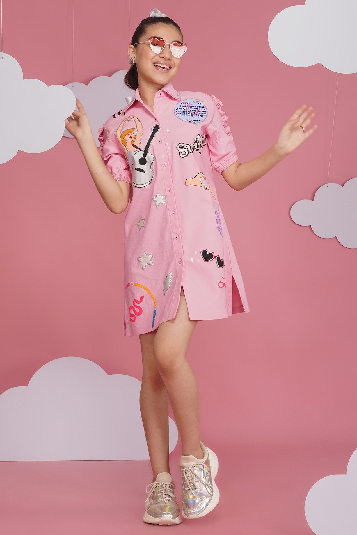 Grease 1978 Hand Painted Childrens Pink Ladies Fancy Dress Pink Denim Hand  Painted Dress For Girls