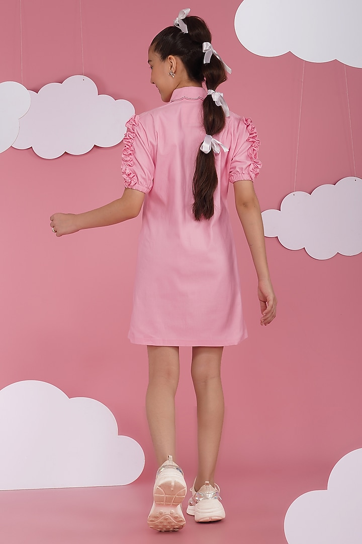 Pink Denim Hand Painted Dress For Girls by Hoity Moppet at Pernia's Pop Up Shop