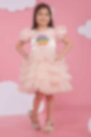 Pink Liquid Organza & Tulle Pearl Embroidered Dress For Girls by Hoity Moppet at Pernia's Pop Up Shop