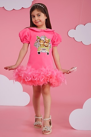 Pink Luxury Crepe Embroidered Dress For Girls by Hoity Moppet