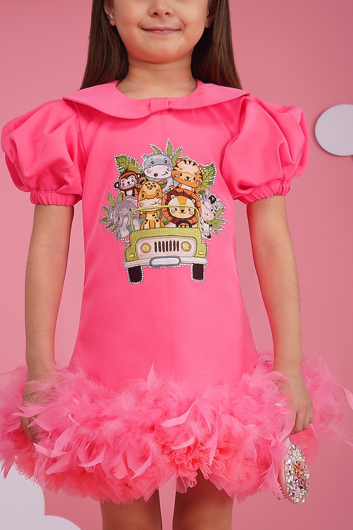 Pink Luxury Crepe Embroidered Dress For Girls by Hoity Moppet at Pernia's Pop Up Shop