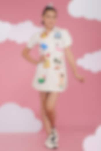 White Denim Hand Painted Dress For Girls by Hoity Moppet at Pernia's Pop Up Shop