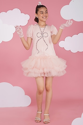 Pink Luxury Crepe Dress For Girls by Hoity Moppet