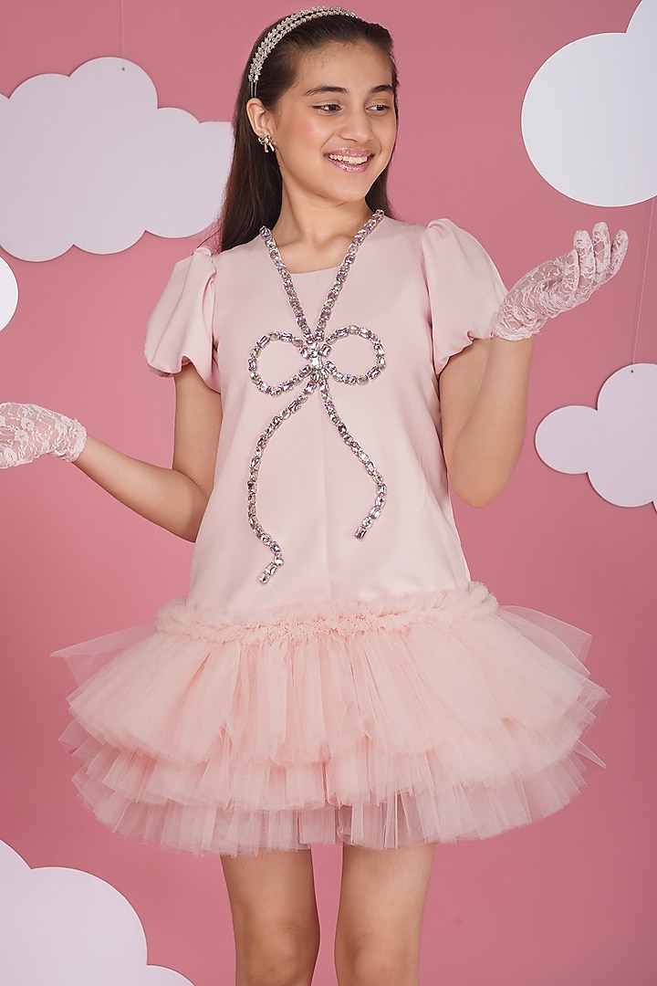 Pink Luxury Crepe Dress For Girls by Hoity Moppet at Pernia's Pop Up Shop