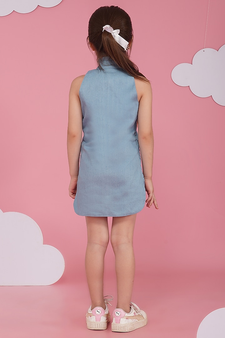 Light Blue Denim Hand Painted Dress For Girls by Hoity Moppet at Pernia's Pop Up Shop