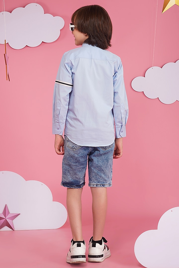 Light Blue Crisp Cotton Embroidered Shirt For Boys by Hoity Moppet at Pernia's Pop Up Shop