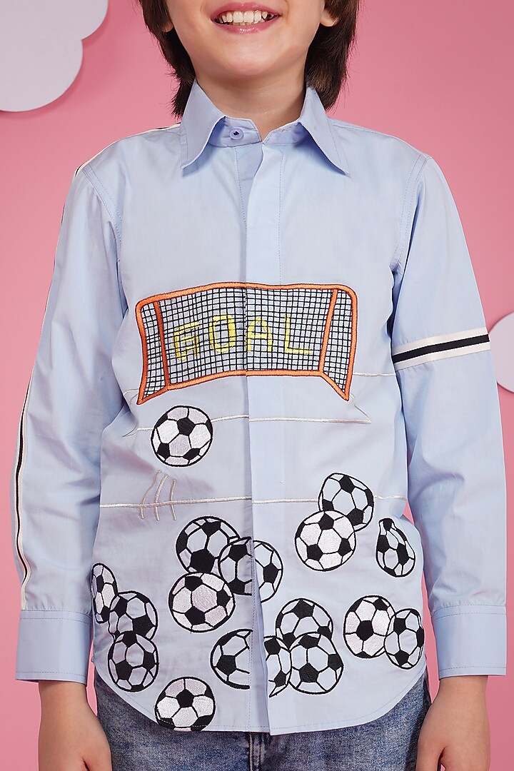 Light Blue Crisp Cotton Embroidered Shirt For Boys by Hoity Moppet at Pernia's Pop Up Shop