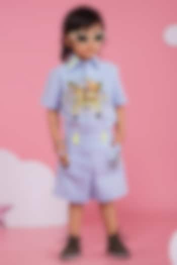 Light Blue Premium Cotton Embroidered Co-Ord Set For Boys by Hoity Moppet
