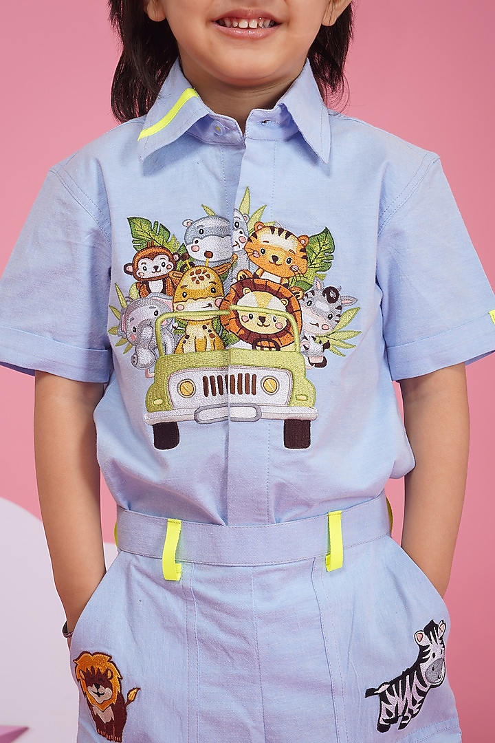 Light Blue Premium Cotton Embroidered Co-Ord Set For Boys by Hoity Moppet at Pernia's Pop Up Shop