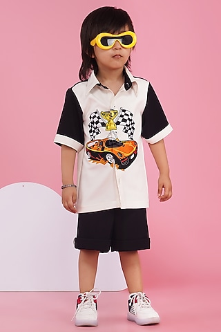 Black & White Luxury Crepe Co-Ord Set For Boys by Hoity Moppet