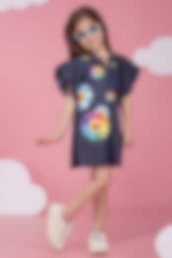 Blue Denim Hand Painted Dress For Girls by Hoity Moppet at Pernia's Pop Up Shop