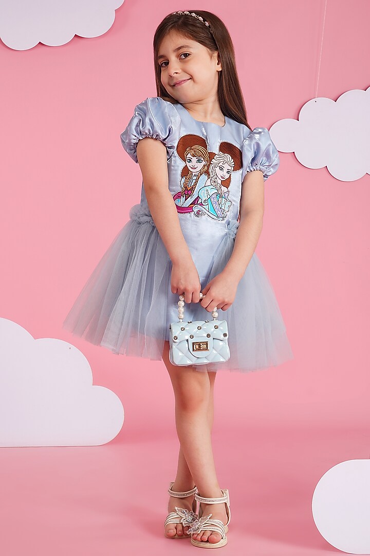 Light Blue Satin Organza Embroidered Dress For Girls by Hoity Moppet at Pernia's Pop Up Shop
