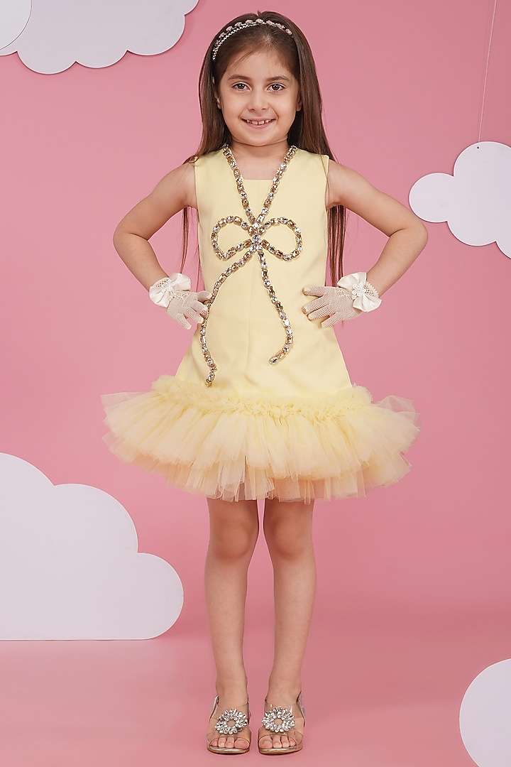 Lemon Luxury Crepe Embroidered Dress For Girls by Hoity Moppet at Pernia's Pop Up Shop