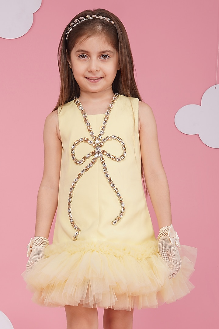 Lemon Luxury Crepe Embroidered Dress For Girls by Hoity Moppet at Pernia's Pop Up Shop