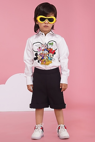 White Crisp Cotton Embroidered Shirt For Boys by Hoity Moppet