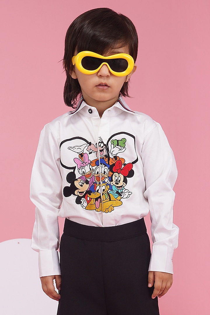White Crisp Cotton Embroidered Shirt For Boys by Hoity Moppet at Pernia's Pop Up Shop