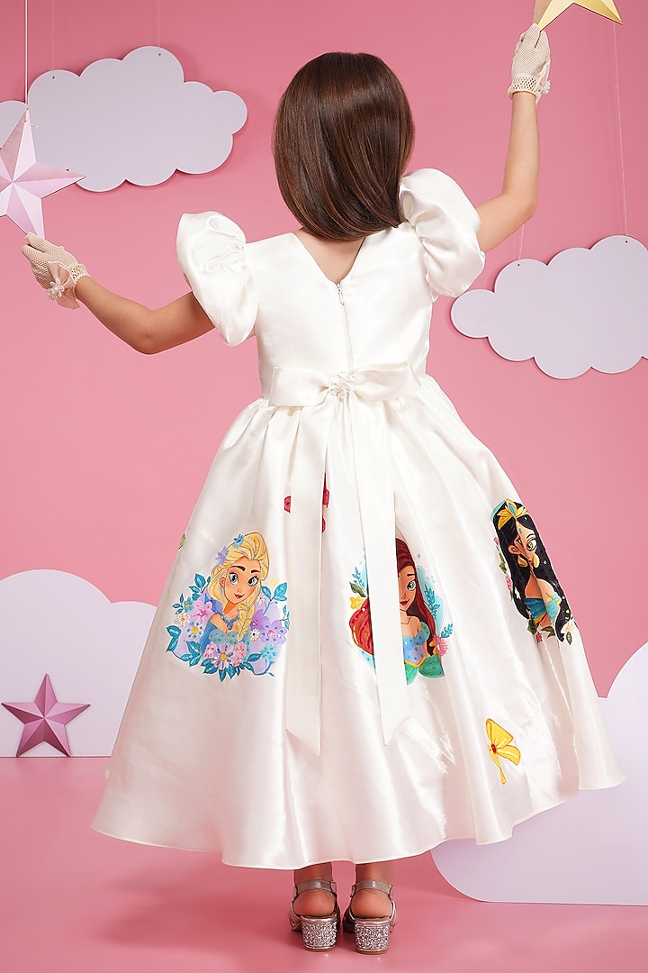White Satin Organza Embroidered Dress For Girls by Hoity Moppet at Pernia's Pop Up Shop