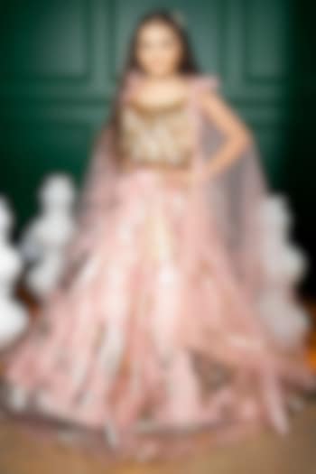 Pink & Gold Organza Lehenga Set For Girls by Hoity Moppet at Pernia's Pop Up Shop
