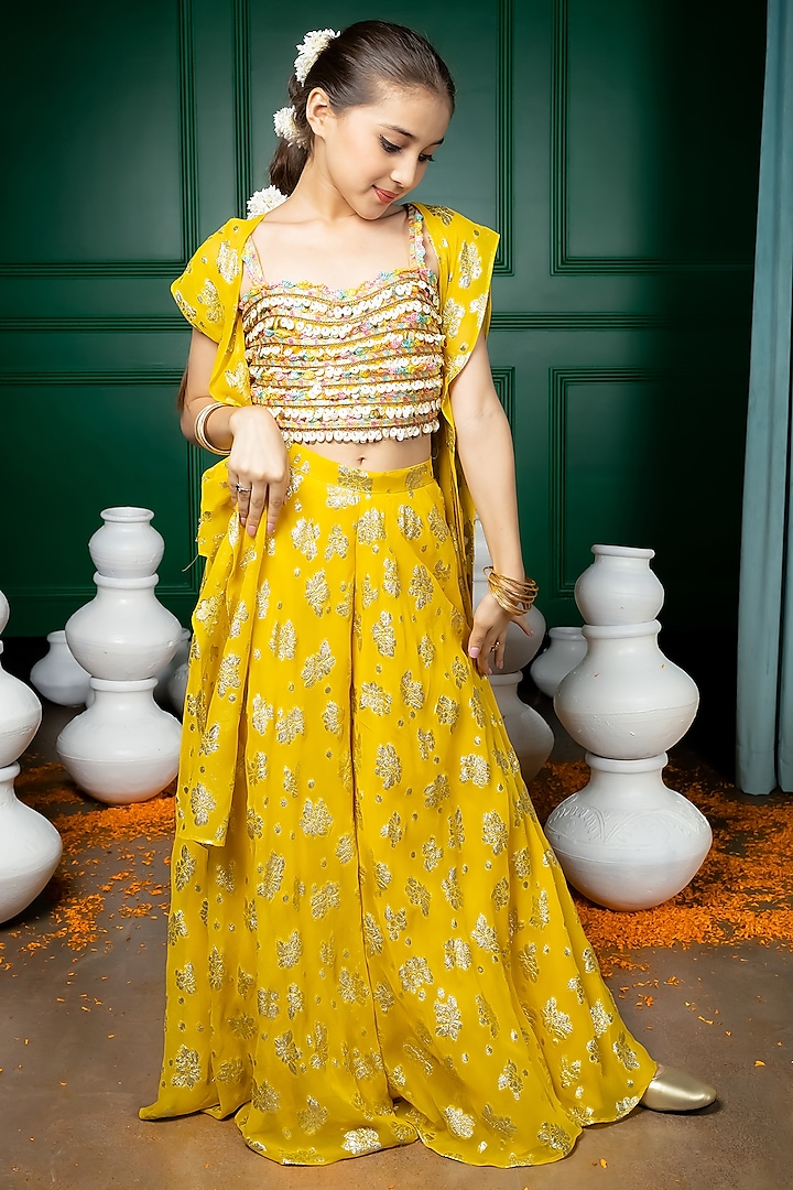 Yellow Georgette Palazzo Pant Set For Girls by Hoity Moppet at Pernia's Pop Up Shop