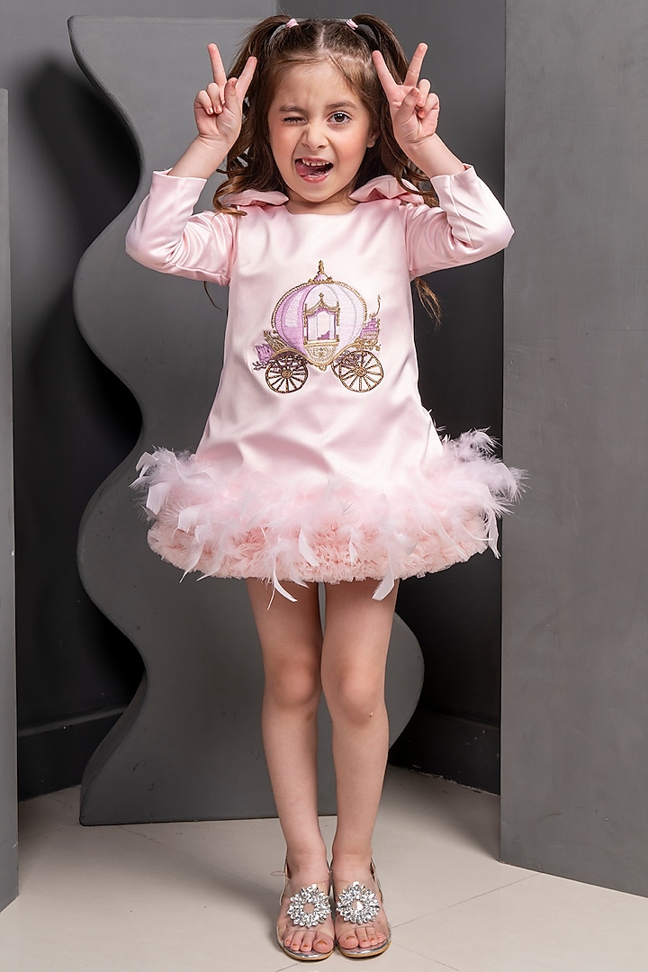 Pink Satin Embroidered Dress For Girls by Hoity Moppet at Pernia's Pop Up Shop