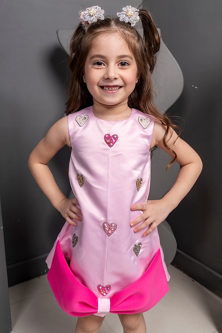 Pink Satin Pearl Embroidered Dress For Girls by Hoity Moppet at Pernia's Pop Up Shop