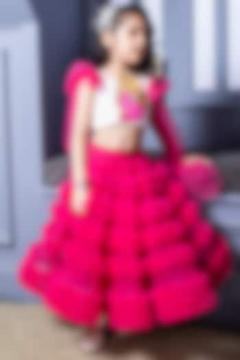 Fuchsia Frilled Lehenga Set For Girls by Hoity Moppet at Pernia's Pop Up Shop