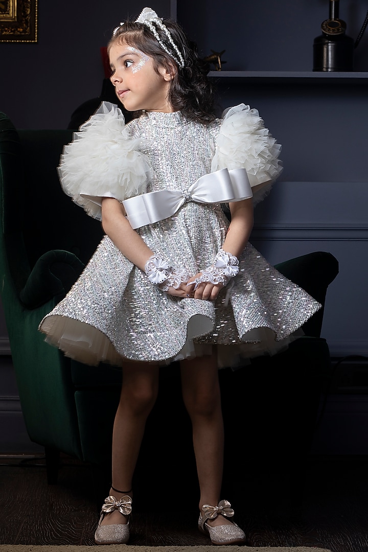 White Sequins Dress For Girls by Hoity Moppet