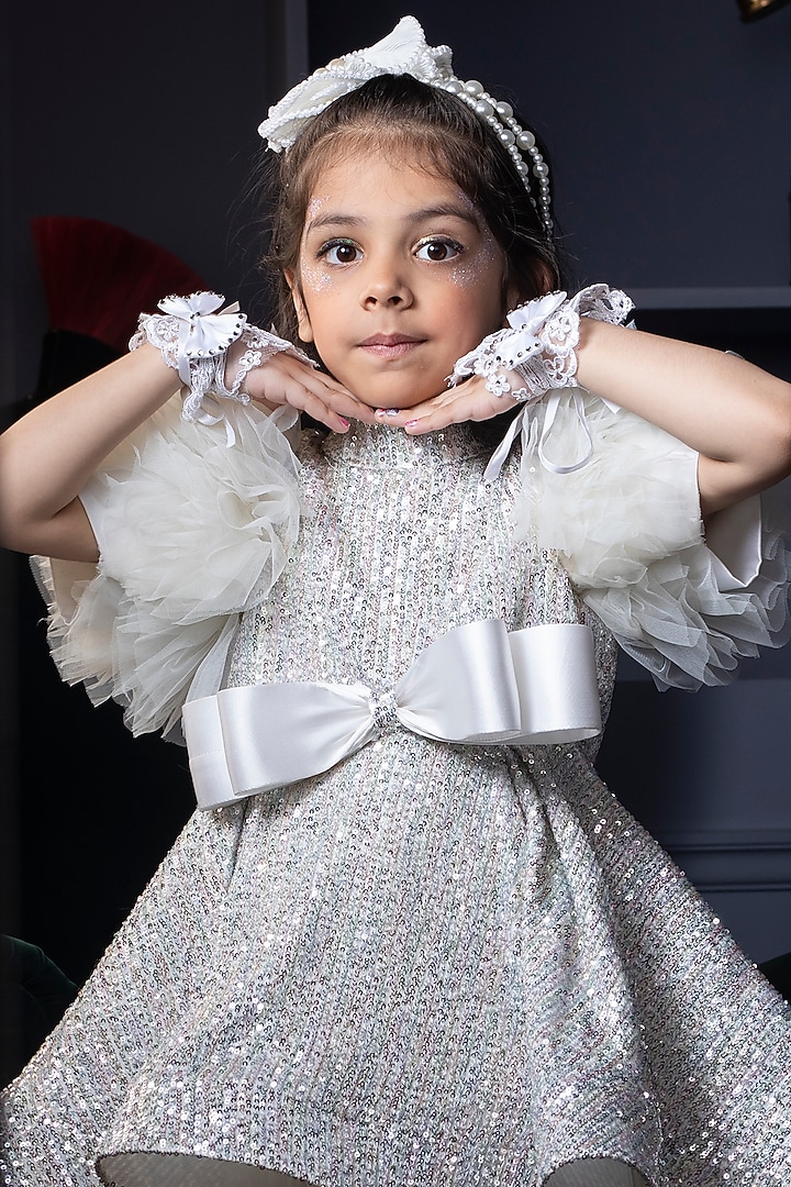White Sequins Dress For Girls by Hoity Moppet at Pernia's Pop Up Shop